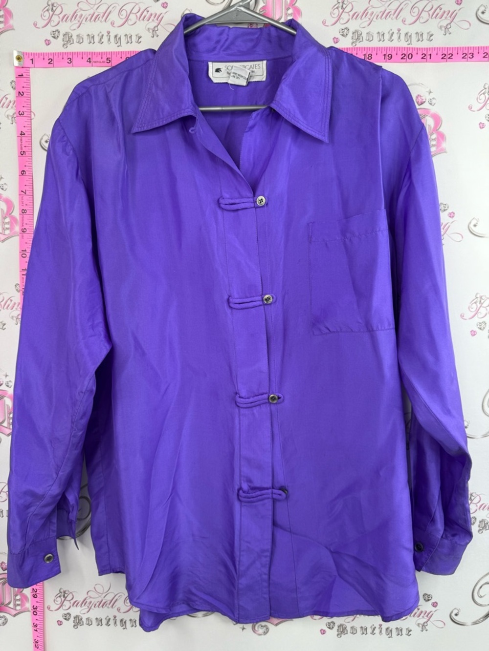 Sophisticates by Jonathan Martin, silk Bold Purple Satin Button-Front Blouse